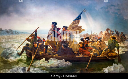 Washington Crossing the Delaware by Emanuel Leutze, oil on canvas, 1851. The painting shows General George Washington crossing the Delaware River during the Battle of Trenton in December 1776. Stock Photo