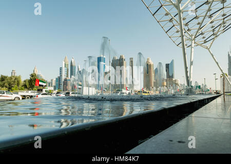 DUBAI - NOVEMBER 08, 2016: LUMAS Dubai City Walk. New modern part of Dubai City. City Walk is reminiscent of European-style streets. Panoramic view on Stock Photo