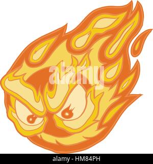 Vector Clip Art Cartoon Illustration of a Fireball Mascot with Angry Eyes. Stock Vector