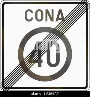 Slovenian road sign - End speed limit zone. Cona means zone. Stock Photo