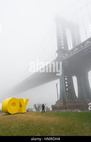 YO/OY sculpture from Brooklyn Bridge park NYC Stock Photo