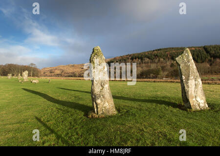 Nether Largie Standing Stones, Kilmartin, Scotland. Picturesque view of the Historic Nether Largie Standing Stones. Stock Photo