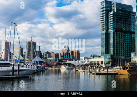 Skyline of Inner Harbor from Fells Point in Baltimore, Maryland Stock Photo