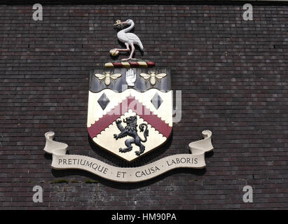 The Coat of Arms of the Town of Burnley in Lancashire, the bees denoting industry Stock Photo