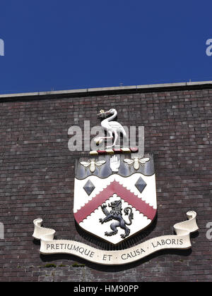 The Coat of Arms of the Town of Burnley in Lancashire, the bees denoting industry Stock Photo