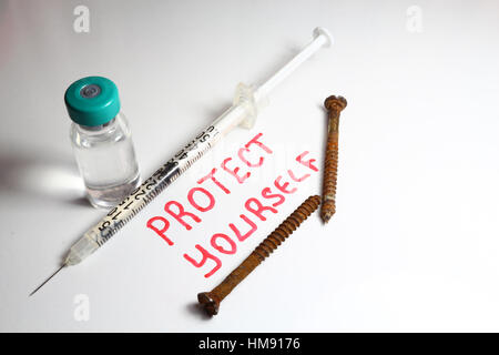 AIDS and HIV. Protect yourself. Because They are dangerous. Stock Photo