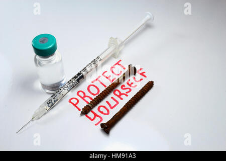 AIDS and HIV. Protect yourself. Because They are dangerous. Stock Photo