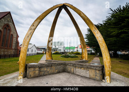 Cathedral and Whalebone Arch, Stanley, capital of the Falkland Islands, South America Stock Photo