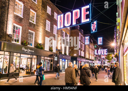 Alternative festive Christmas lights in Carnaby Street, Soho, London, England, United Kingdom Stock Photo