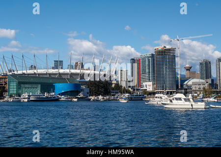 The Rogers Arena in Vancouver, British Columbia, Canada. Viewed across False Creek. Stock Photo