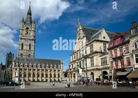 Belfry Tower in Saint Bavo's square, city centre, Ghent, West Flanders, Belgium Stock Photo