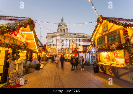 Christmas Market in the Old Town Square, Nottingham, Nottinghamshire, England, United Kingdom Stock Photo