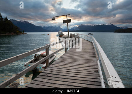 Pier on Lake Nahuel Huapi, Puerto Angostura, Villa La Angostura, Nahuel Huapi National Park, The Lake District, Argentina Stock Photo