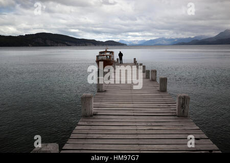 Pier on Lake Nahuel Huapi, Villa La Angostura, Nahuel Huapi National Park, The Lake District, Argentina, South America Stock Photo