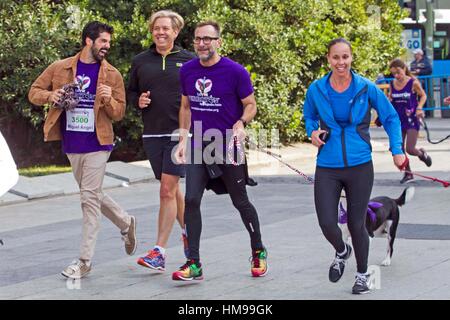 US ambassador in Spain James Costos, designer Michael Smith and actor Miguel Angel Muñoz during the race dog 'Perroton' in Madrid on Sunday 16 October 2016. Stock Photo