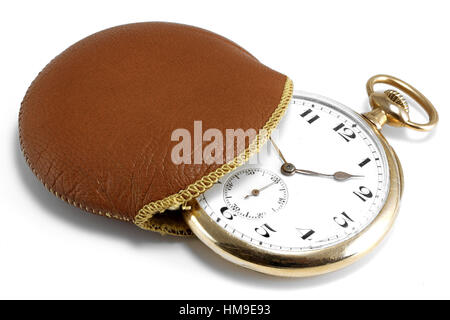 antique Swiss 14k gold pocket watch isolated on white background Stock Photo