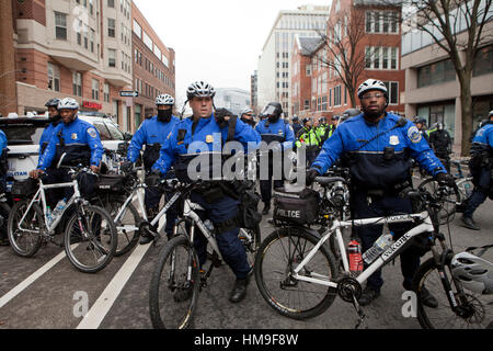 Metropolitan police bicycle unit preparing for crowd control on 2017 Presidential Inauguration day - Washington, DC USA