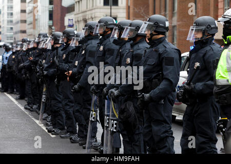Metropolitan Police in riot gear standing in formation during Inauguration Day protests - Washington, DC USA Stock Photo