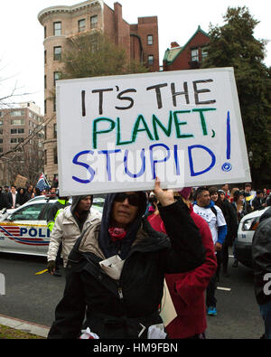 Environmental activist during 2017 presidential inauguration protests - Washington, DC USA Stock Photo