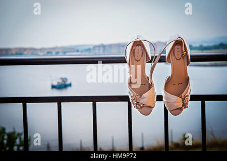 White shoes of the Bride . wedding theme background Stock Photo