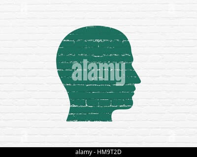 Data concept: Painted green Head icon on White Brick wall background Stock Photo