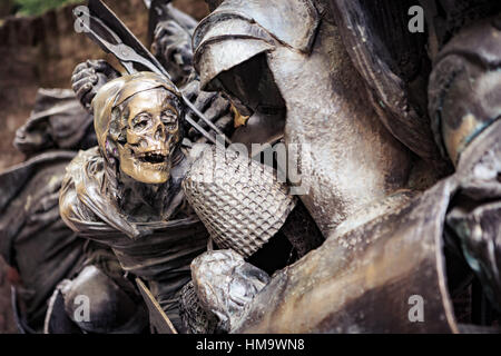 DUSSELDORF, GERMANY - CIRCA SEPTEMBER, 2016: The fragments of Stadterhebungsmonument sculpture in Dusseldorf town. Stock Photo