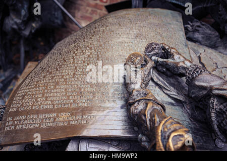 DUSSELDORF, GERMANY - CIRCA SEPTEMBER, 2016: The fragments of Stadterhebungsmonument sculpture in Dusseldorf town. Stock Photo