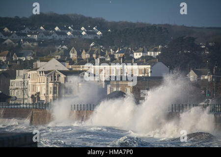 Penzance, Cornwall, UK. 2nd Feb 2017. UK Weather. Huge waves and strong ...