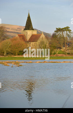Alfriston, East Sussex. 2nd February 2017. The river Cuckmere busting its banks near Alfriston, East Sussex, after recent heavy rainfall. Credit: Peter Cripps/Alamy Live News Stock Photo