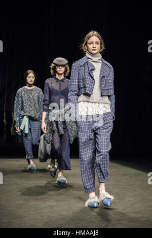 Barcelona, Catalonia, Spain. 2nd Feb, 2017. Models walk the runway at the Yerse fashion show presenting the new 'togetherness' collection during 080 Barcelona Fashion Week Credit: Matthias Oesterle/ZUMA Wire/Alamy Live News Stock Photo