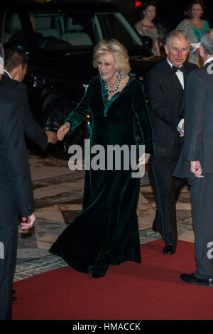 Guildhall, London, UK. 2nd Feb, 2017. The royal arrival - British Asian Trust 2017 Dinner, with guests of honour The Prince of Wales and the Duchess of Cornwall at the Guildhall. The Trust was founded in 2007 by HRH The Prince of Wales to tackle widespread poverty and hardship in South Asia. Credit: Guy Bell/Alamy Live News Credit: Guy Bell/Alamy Live NewsCredit: Guy Bell/Alamy Live News Stock Photo