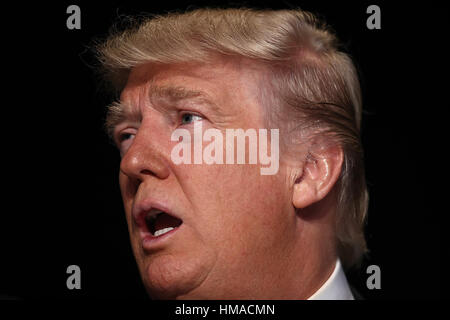 Washington, USA. 2nd Feb, 2017. United States President Donald Trump delivers remarks at the National Prayer Breakfast in Washington, D.C. Every U.S. president since Dwight Eisenhower has addressed the annual event. Credit: Win McNamee/Pool via CNP/MediaPunch/Alamy Live News Stock Photo