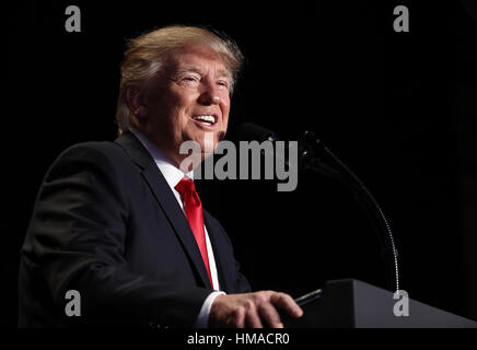 Washington, USA. 2nd Feb, 2017. United States President Donald Trump delivers remarks at the National Prayer Breakfast in Washington, D.C. Every U.S. president since Dwight Eisenhower has addressed the annual event. Credit: Win McNamee/Pool via CNP/MediaPunch/Alamy Live News Stock Photo
