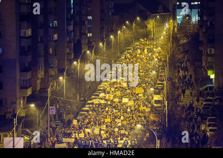 Cluj-Napoca, Romania. 2nd February, 2017. Tens of thousands Romanians marched the streets of Cluj-Napoca to protest an emergency government decree which would decriminalize a string of abuse-of-power corruption offenses. Credit: Cristian Mijea/Alamy Live News Stock Photo