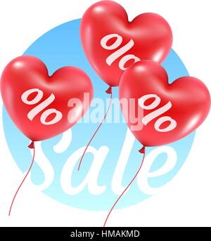 Three red balloons sale action Stock Vector