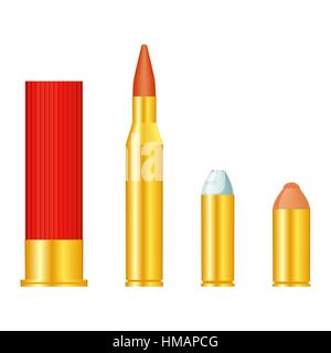 Set of gun bullets isolated on white background. Stock Vector