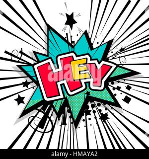 Lettering hey comic text sound Stock Vector