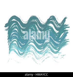 Blue ink vector wave brush strokes. Vector illustration. Grunge gradient texture. Stock Vector