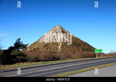 The Skytip, St Austell, Cornwall, is a pyramid of china clay waste typical of the landscape in the area 40 years ago.  Today the waste tips are landsc Stock Photo