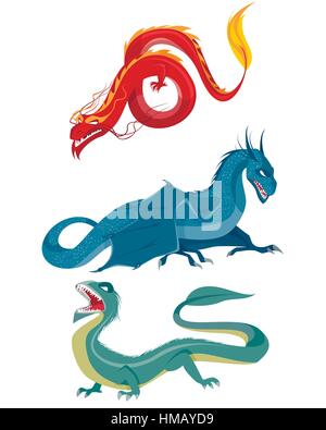 Vector illustration of a three dragons set Stock Vector