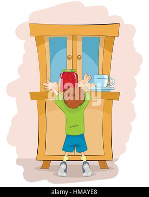Vector illustration of a boy with jam Stock Vector