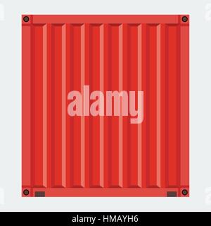 Cargo container for shipping with flat solid color design. Red color. Stock Vector