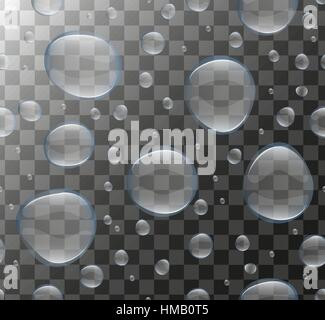 Realistic Transparent water bubbles. 3d set soap , drop, droplets. Vector illustration Stock Vector