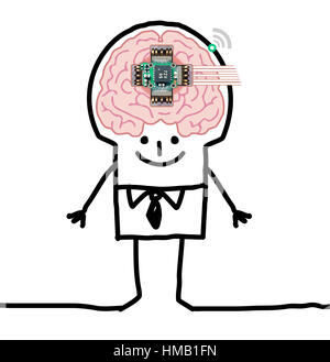 Cartoon Big Brain Man - technologic human Stock Photo