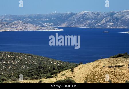 Euboea (Evia) island seen from Sesi, Central Greece, Greece. Stock Photo