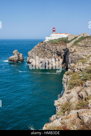 Portugal, Algarve, lighthouse of Cape Saint Vincent (Cabo de Sao Vicente), the southwesternmost point of Europe Stock Photo