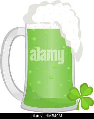 Green beer, icon flat style. St. Patrick s Day symbol. Isolated on white background. Vector illustration. Stock Vector