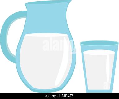 Milk in jug of glass,  with  icon flat style. Isolated on white background. Vector illustration. Stock Vector