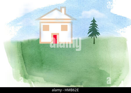 An illustration of a house. Wording supplied by you. Conceptual, home ownership, real estate, housing market, home buying. Stock Photo