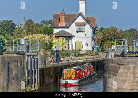 Boat Entering The Lock  Goring On Thames UK Stock Photo